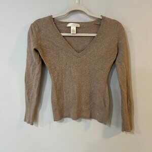 Kaisely Tan V-Neck Rabbit Hair Lambs Wool Blend Sweater Women’s Size Medium
